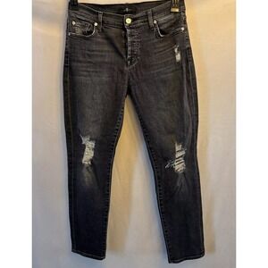 7 For All Mankind Women's Distressed Jeans Size 27 Black Wash Button Fly